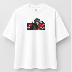Alternative view of Uchiha Itachi Red Moon Embroidered Oversized Red Unisex Tshirt