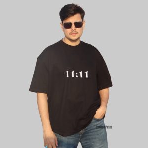 11:11 Embroidered Oversized Black Unisex Tshirt