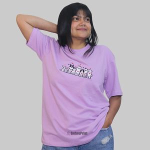 Pawfect Dog Family Embroidered Oversized Lavender Unisex Tshirt